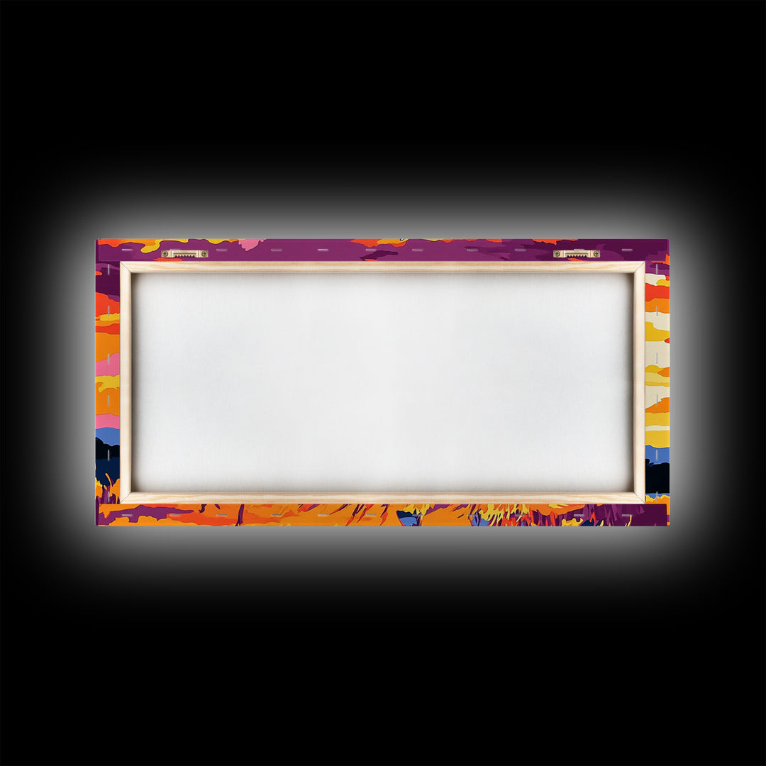 Bull Sunset, bull and bear art, rustic wall art, farmhouse decor, sunset painting, moody art, framed canvas print