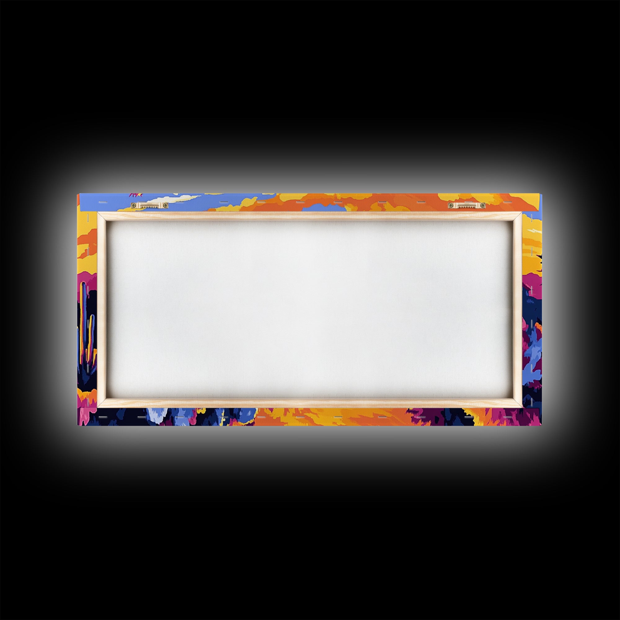 Desert Cactus, southwest wall art, mountain painting, rustic decor, landscape painting, panoramic art, Framed Canvas Print, extra wide art