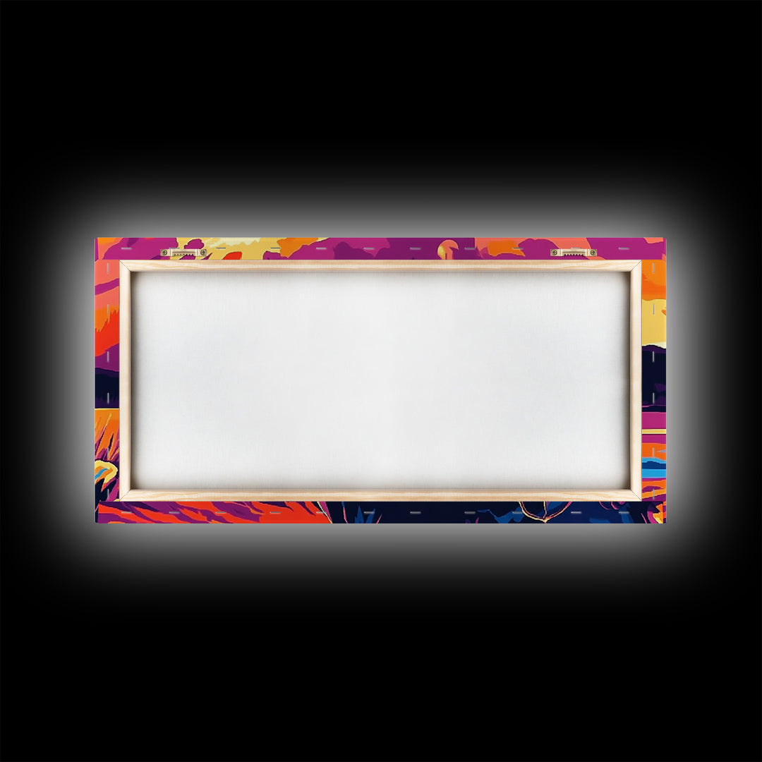 Cowboy Sunset, western art, landscape painting, rustic decor, panoramic art, farmhouse art, Framed Canvas Print, gift idea, extra wide art