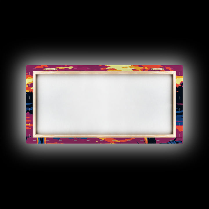 Barbed wire, rustic fence, cowboy art, sunset glow, farmhouse wall art, panoramic painting, western landscape, framed canvas print