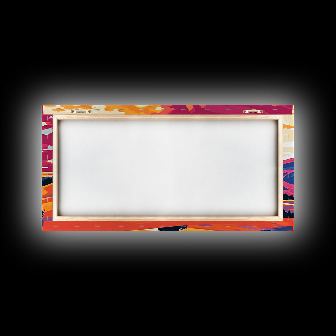 Desert dunes, mountain painting, western sunset, scenic landscape art, minimalist boho decor, panoramic art, framed canvas print