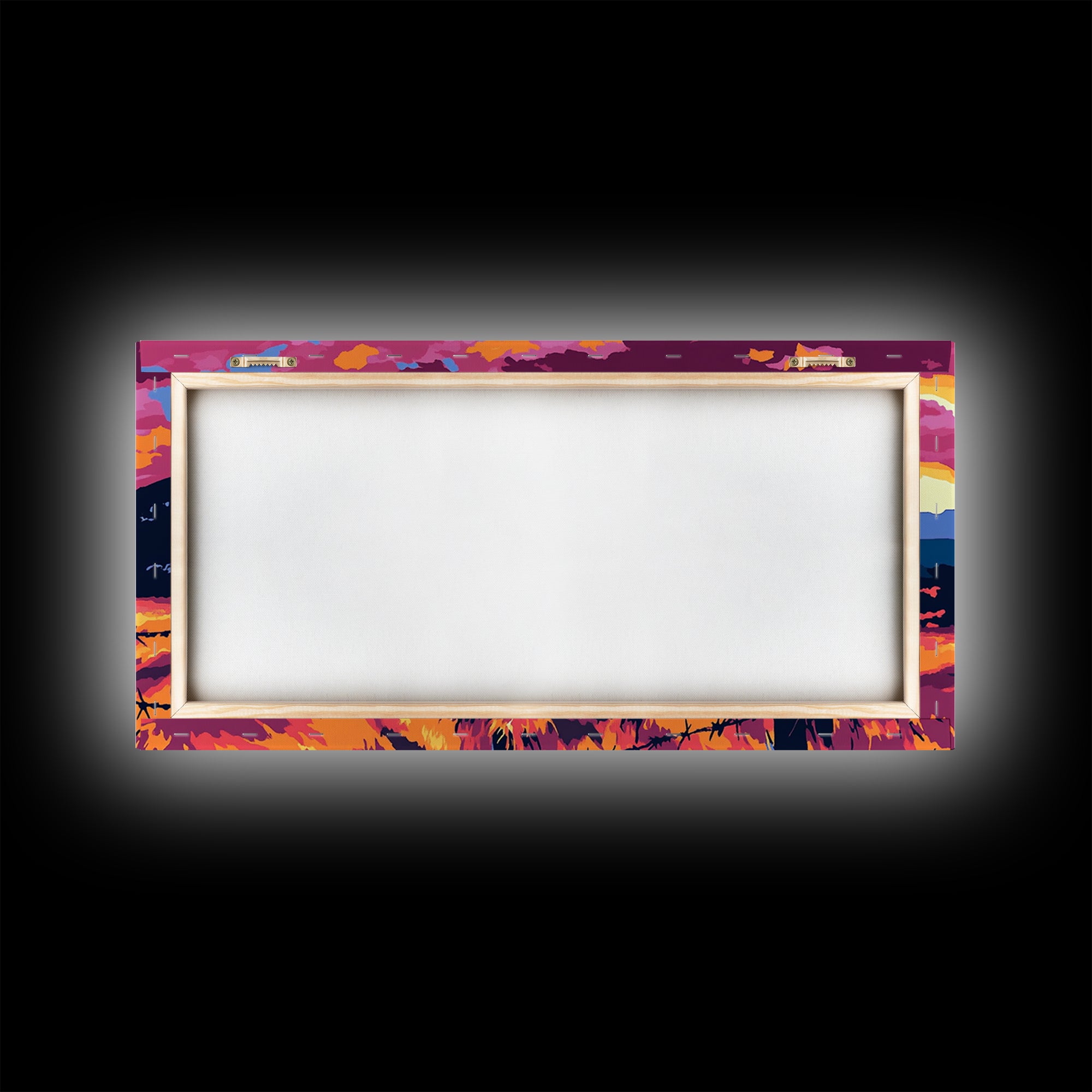 Barbed Fence, rustic art, country painting, extra wide art, farmhouse wall art, landscape painting, horizontal wall art, Framed Canvas Print