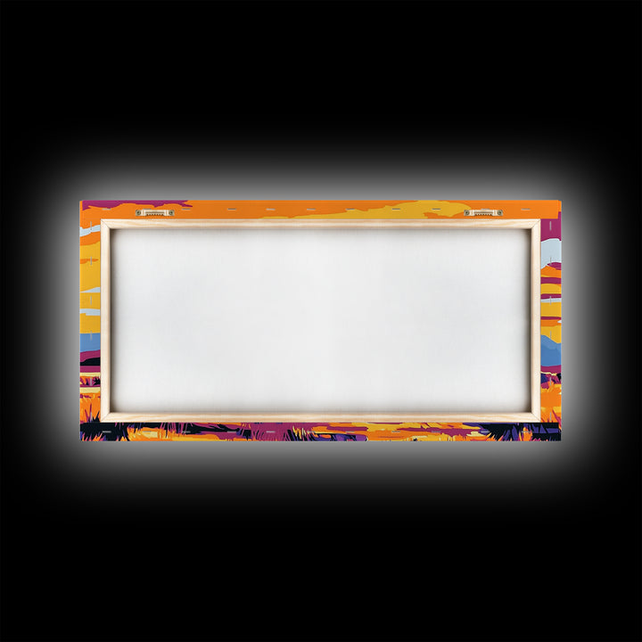 Bison Prairie, rustic art, southwest wall art, landscape painting, extra wide art, panoramic painting, farmhouse art, Framed Canvas Print