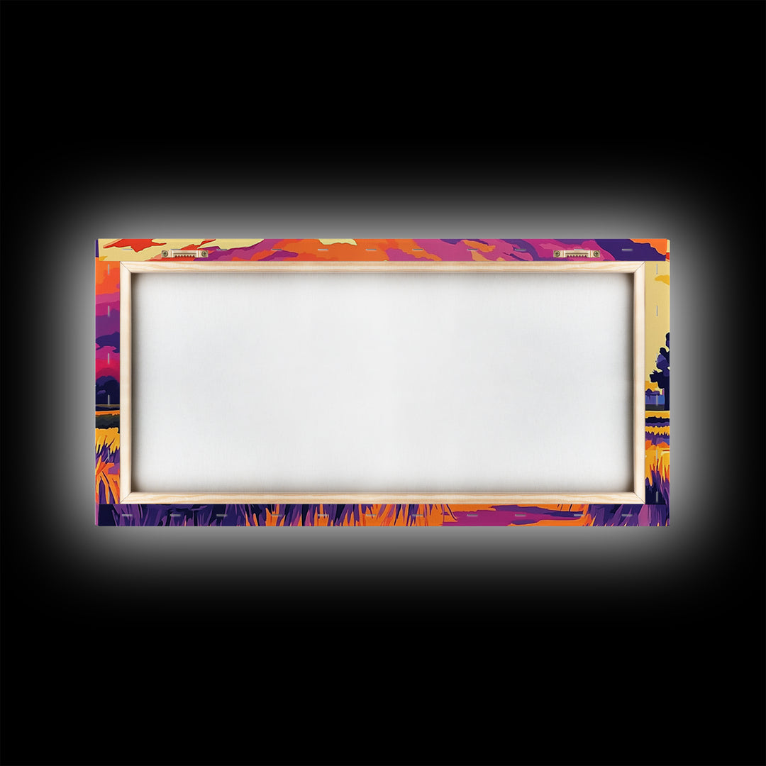 Rural Farmhouse, Rustic Wall Art, Barn Landscape Oil Painting, Farmhouse Art, Framed Canvas Print, Panoramic Art, Above Bed Wall Art