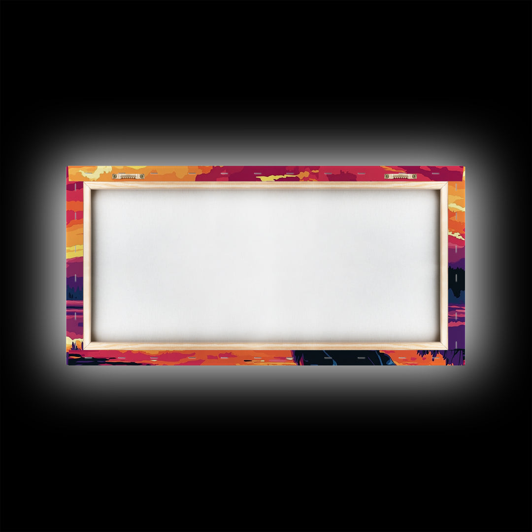 Cowboy Silhouette, Western Art, Southwest Wall Art, Rustic Decor, Moody Art, Framed Canvas Print, Gift Idea, Panoramic Art, Horizontal Wall Art