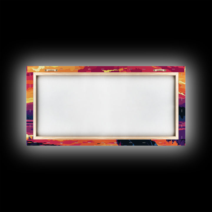 Cowboy Silhouette, Western Art, Southwest Wall Art, Rustic Decor, Moody Art, Framed Canvas Print, Gift Idea, Panoramic Art, Horizontal Wall Art