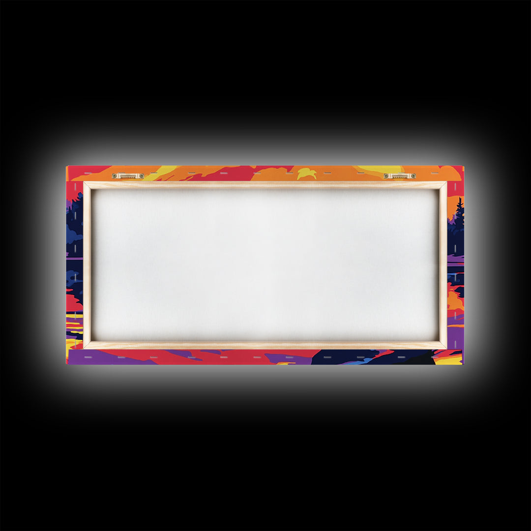 Kayaker at Sunset, fisherman painting, nautical painting, coastal landscape art, rustic decor, panoramic painting, canvas print