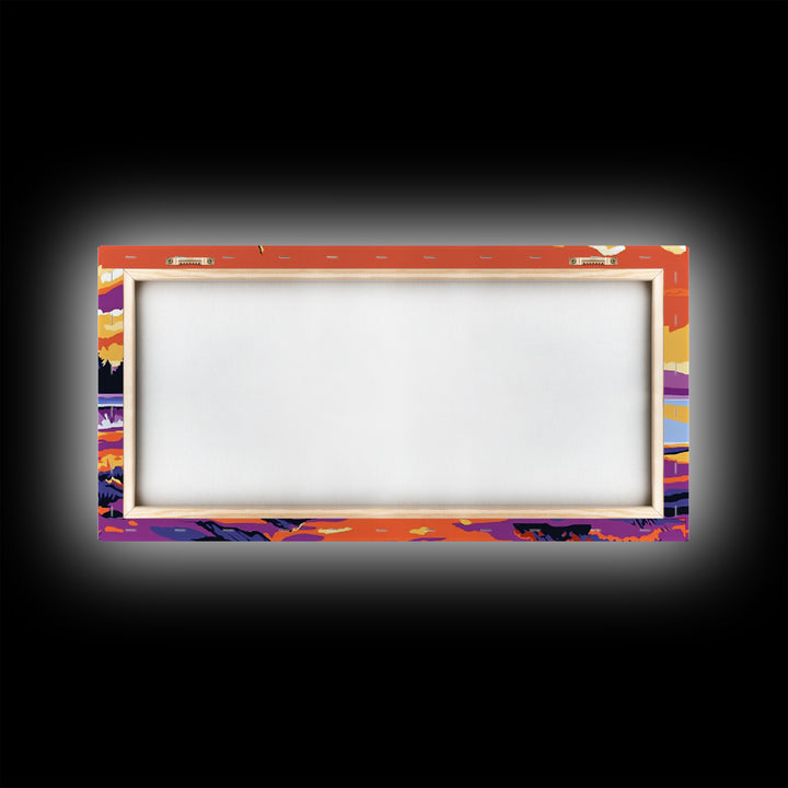 Driftwood Beach Scene, coastal landscape art, nautical painting, rustic wall art, ocean sunset art, panoramic art, framed canvas print