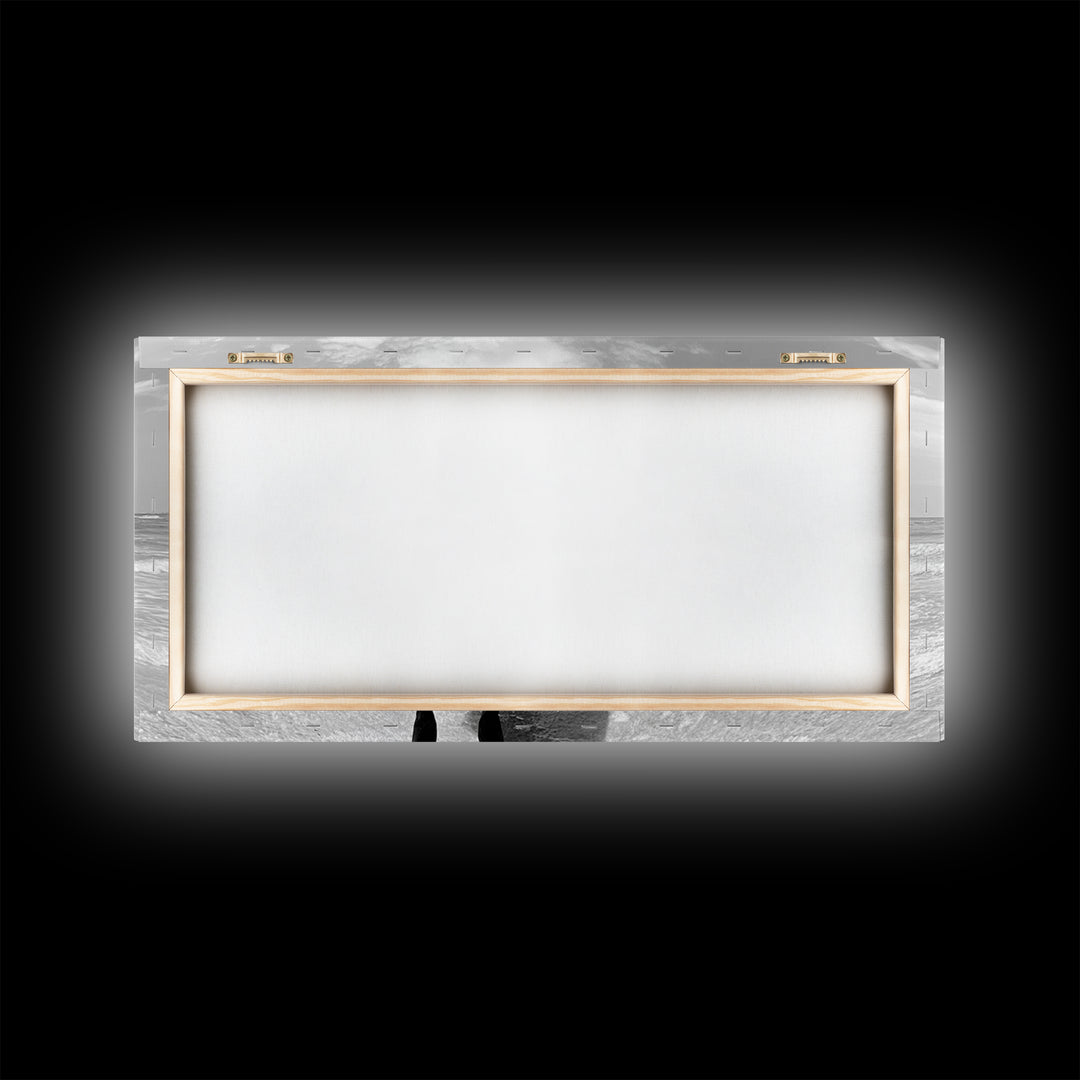 Curious Beach Cow, coastal wall art, cow painting, whimsical art, black and white photography, farmhouse decor, seascape painting, Canvas Print