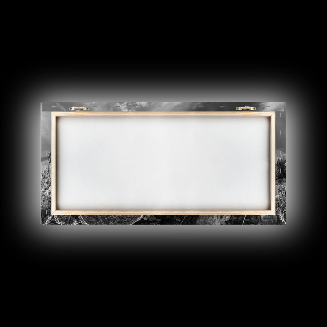 Desert Cactus, southwest wall art, Joshua tree art, rustic art, landscape painting, desert decor, panoramic art, Canvas Print