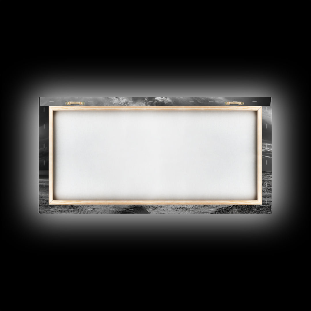 Cowboy on Beach, Moody Art, Western Wall Art, Dramatic Sky Print, Rustic Decor, Coastal Cowgirl Aesthetic, Framed Canvas Print, Scenic View