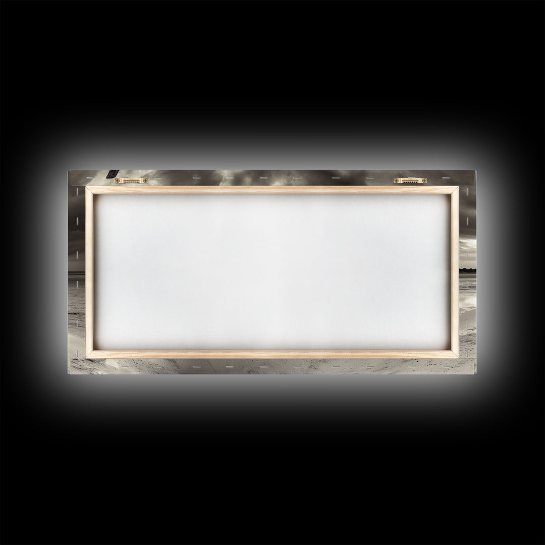 Abandoned Boat, Nautical Wall Art, Coastal Decor, Seascape Painting, Rustic Wall Art, Dramatic Sky, Framed Canvas Print, Panoramic Art