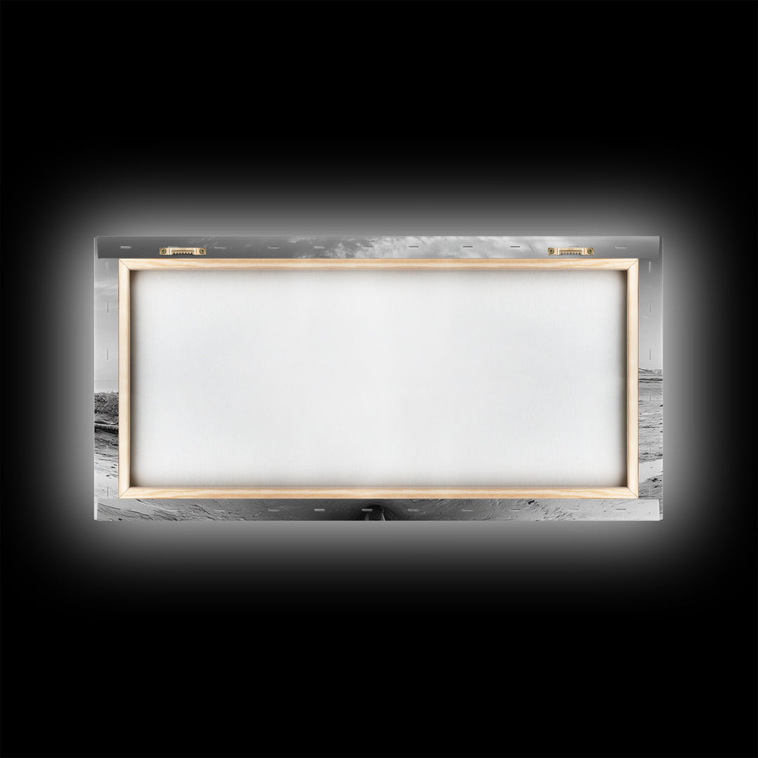 Beached Boat, Nautical Wall Art, Rustic Decor, Coastal Landscape Art, Extra Wide Art, Panoramic Painting, Canvas Print