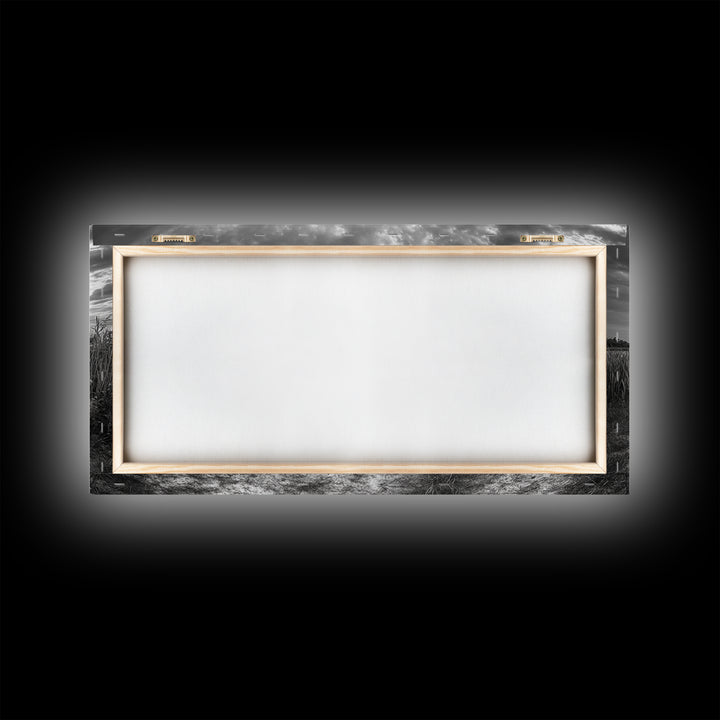 Canoe, lake, coastal cowgirl wall art, rustic decor, farmhouse art, panoramic art, horizontal wall art, extra wide art, framed canvas print