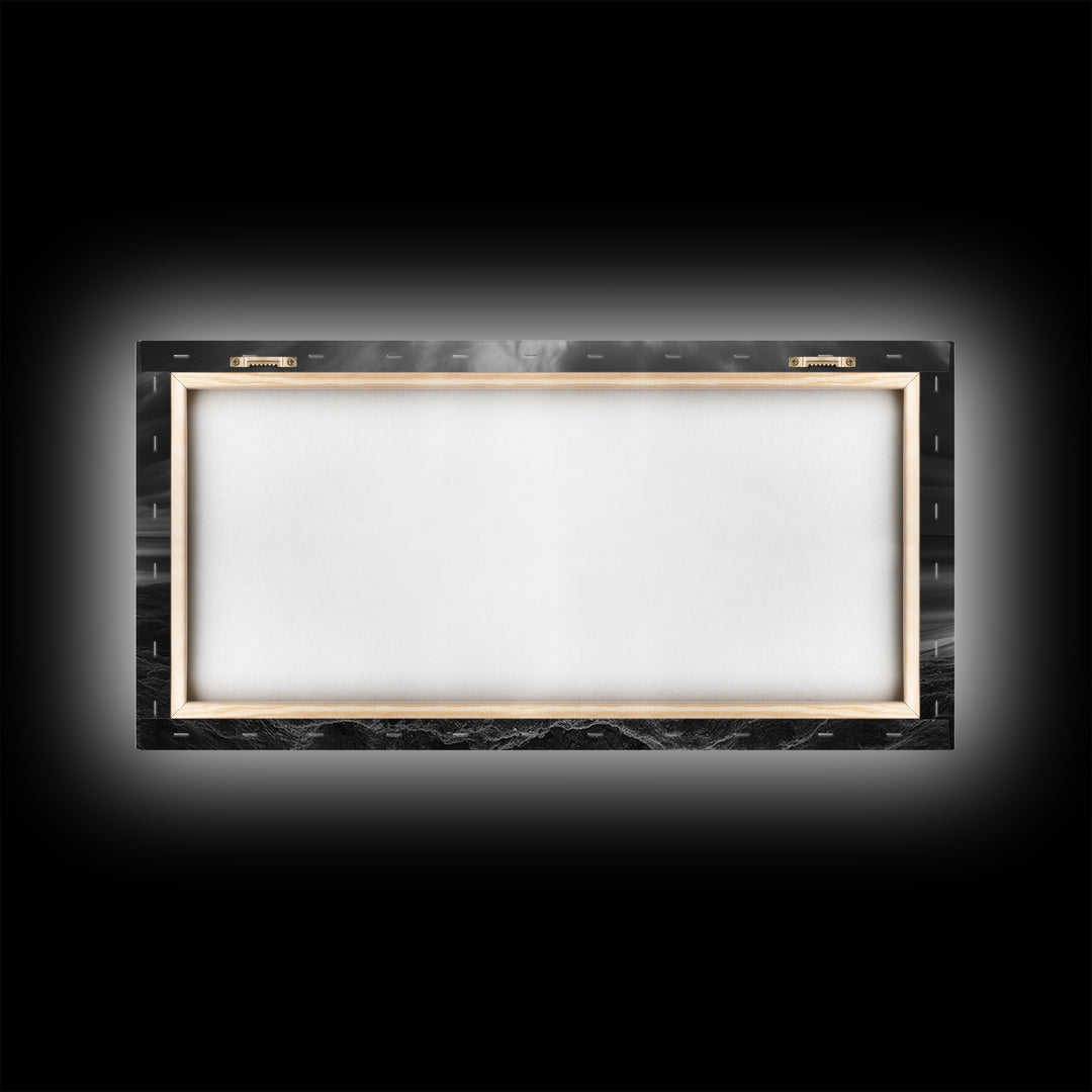 Beach bonfire, moody art, seascape painting, coastal decor, extra wide art, panoramic painting, above bed wall art, framed canvas print