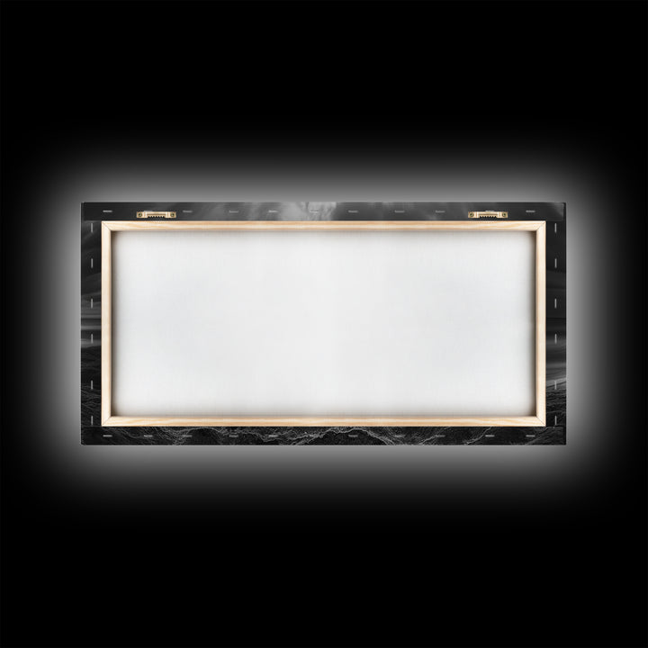 Beach bonfire, moody art, seascape painting, coastal decor, extra wide art, panoramic painting, above bed wall art, framed canvas print