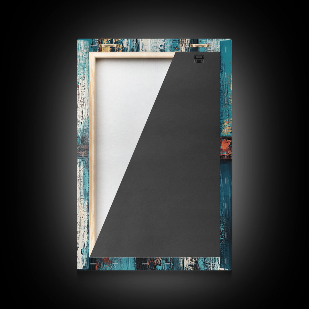 Rustic blue door, worn leather belt, southwest wall art, farmhouse art, textured painting, wabi sabi art, framed canvas print, rustic decor