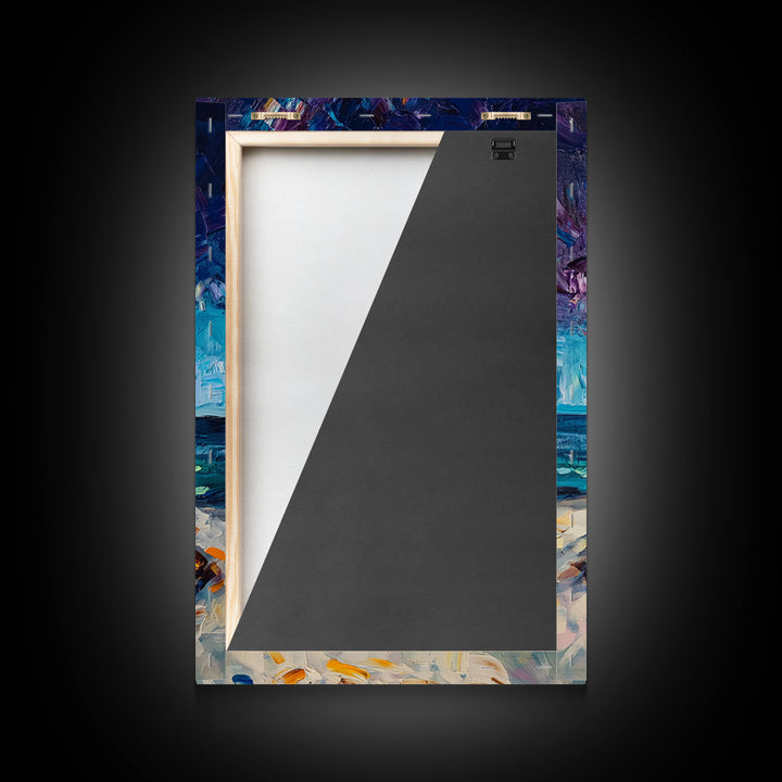 Beach Bonfire, coastal painting, moody art, seascape painting, coastal decor, nautical painting, original painting, framed canvas print