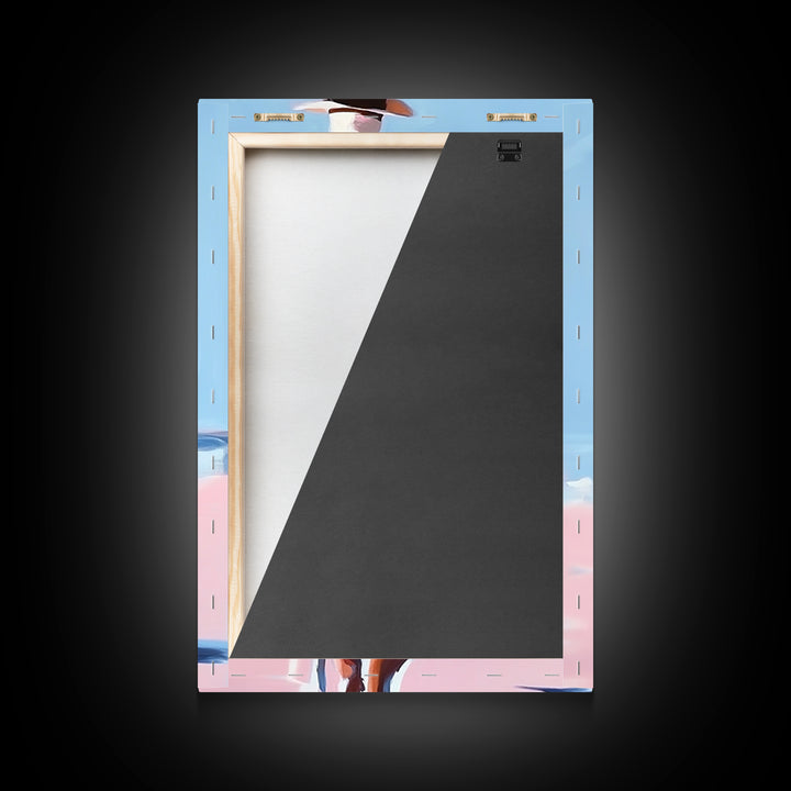 Beach Walk, coastal cowgirl wall art, boho art, pink orange wall art, light pink wall art, coastal decor, framed canvas print