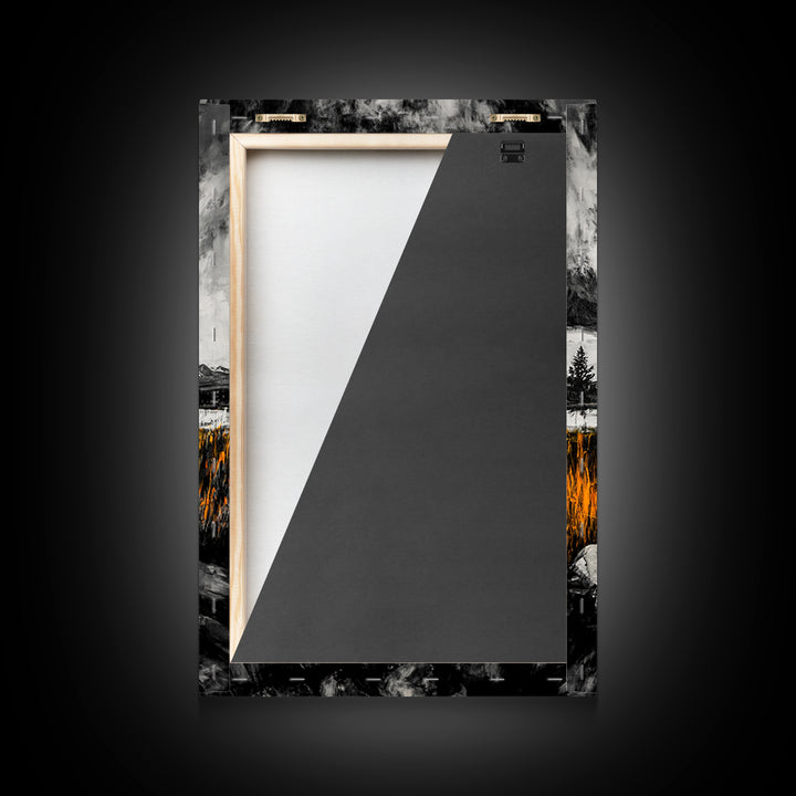 Campfire Painting, Moody Art, Rustic Wall Decor, Fire Pit Artwork, Black White Orange Art, Framed Canvas Print, Cabin Wall Art