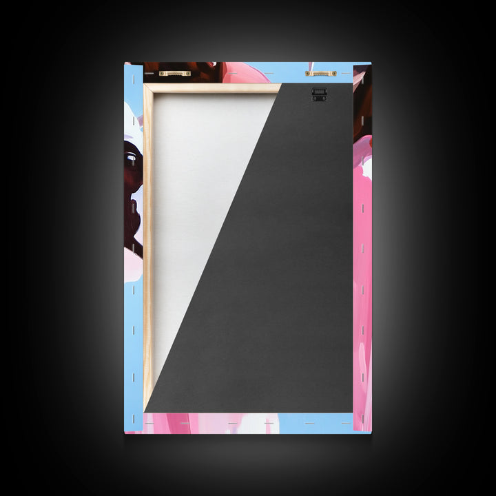 Cowgirl and Cow, black cowgirl painting, coastal cowgirl wall art, western decor, gift idea for her, boho art, light pink wall art, Canvas Print