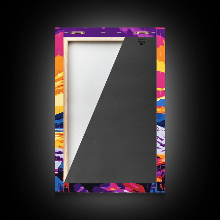 Colorful Wagon, pink orange wall art, landscape painting, southwest wall art, farmhouse art, boho art, framed canvas print, above bed art