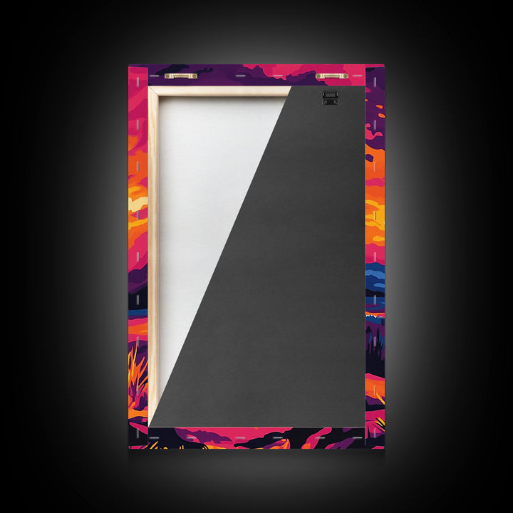 Cowboy at Sunset, pink orange wall art, Joshua tree art, southwest wall art, framed canvas print, landscape painting, moody art