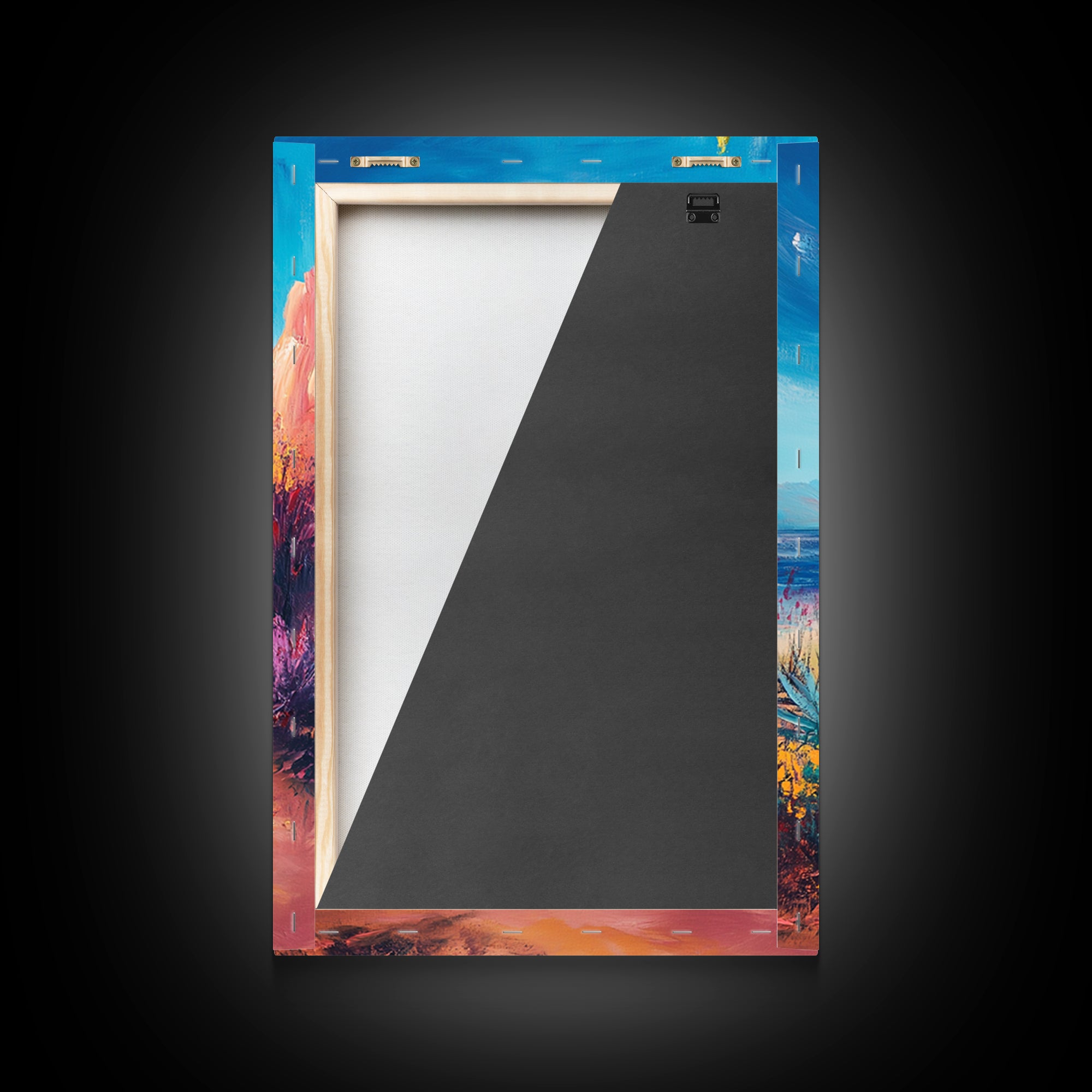 Beach Cactus, coastal landscape, vibrant colors, blue sky, desert meets sea, framed canvas print, coastal cowgirl wall art, boho art