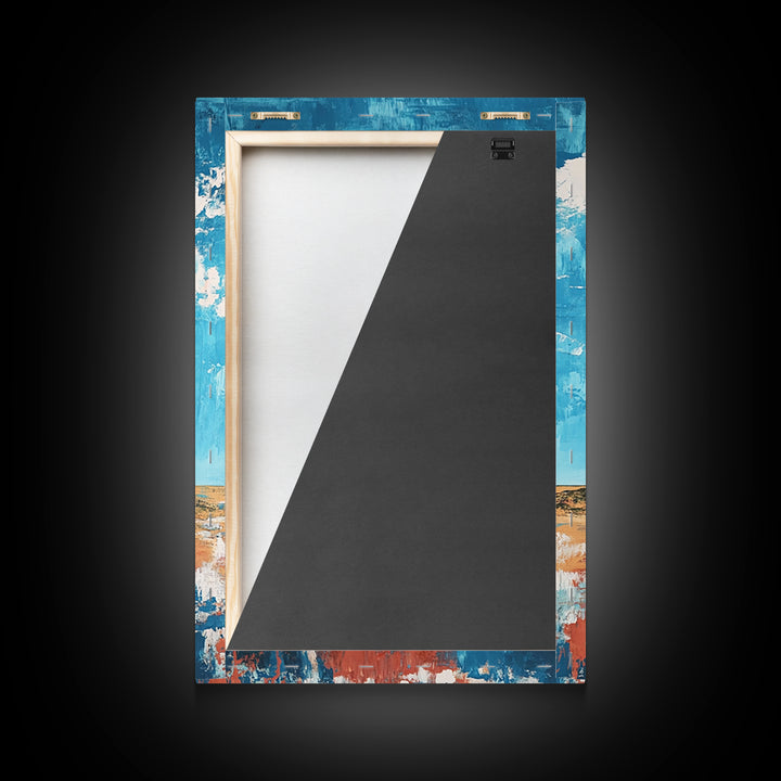 Rustic Barn, farmhouse art, landscape painting, blue and green wall art, extra wide art, panoramic art, Framed Canvas Print