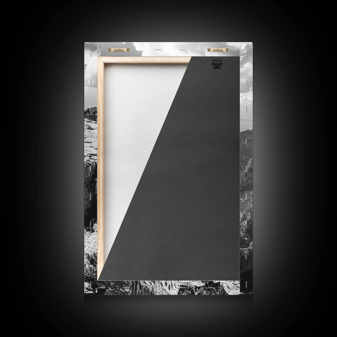 Cliffside View, Mountain Painting, Pine Tree Art, Nature Wall Art, Landscape Painting, Rustic Art, Framed Canvas Print, Moody Art