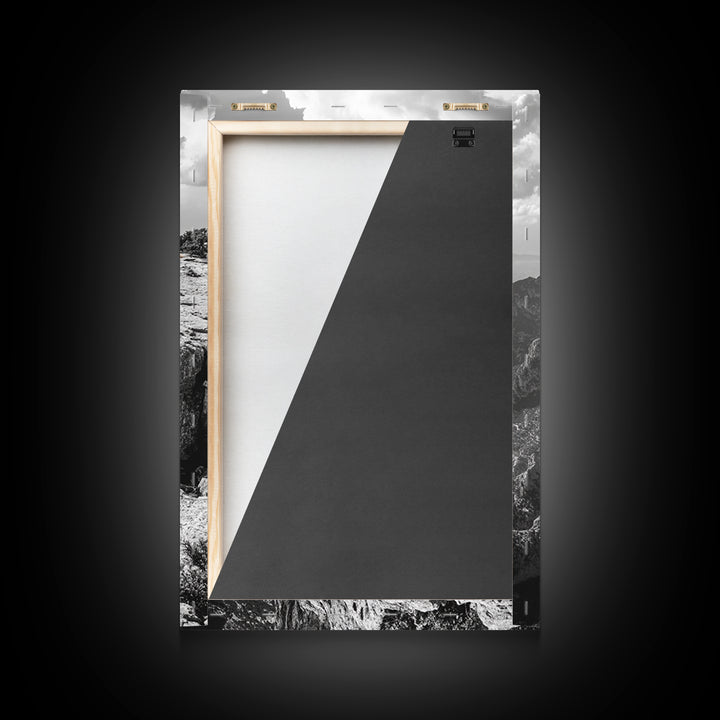 Cliffside View, Mountain Painting, Pine Tree Art, Nature Wall Art, Landscape Painting, Rustic Art, Framed Canvas Print, Moody Art