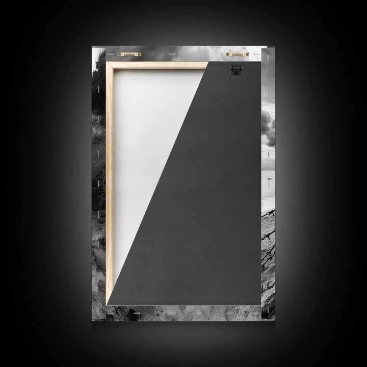 Coastal Path, stormy beach, dramatic sky, coastal wall art, black and white, framed canvas print, moody landscape, nautical decor