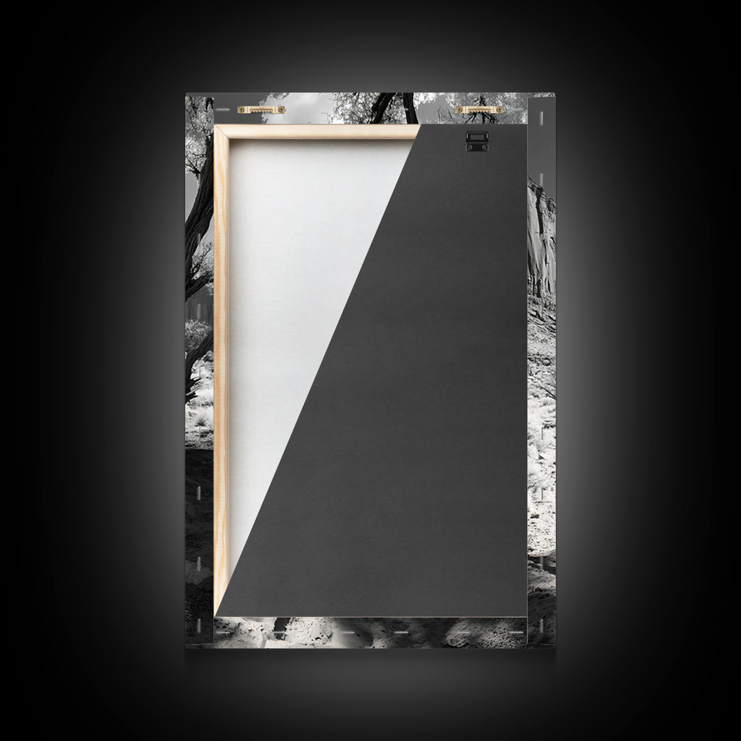 Desert landscape, Joshua tree art, western wall art, framed canvas print, southwest decor, black and white nature, rustic desert scene