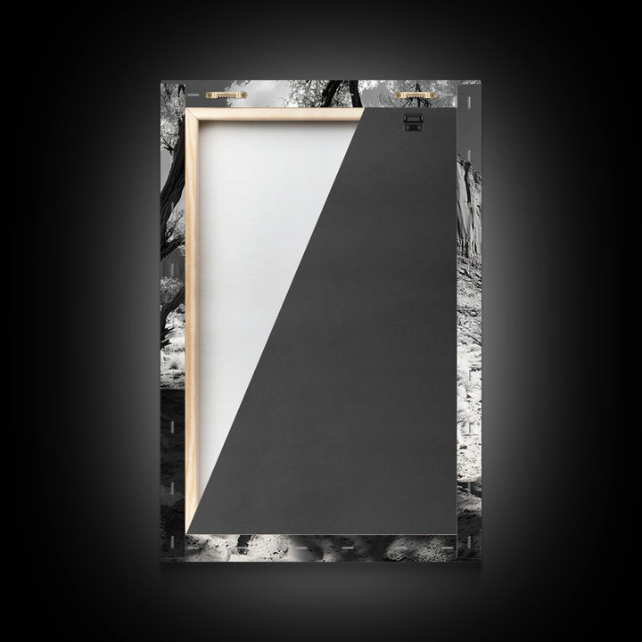 Desert landscape, Joshua tree art, western wall art, framed canvas print, southwest decor, black and white nature, rustic desert scene