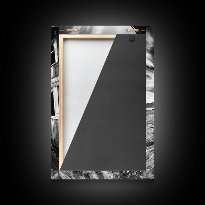 Rustic barn, farmhouse art, abandoned building, vintage Christmas, moody art, black and white wall art, wabi sabi wall art, framed canvas print