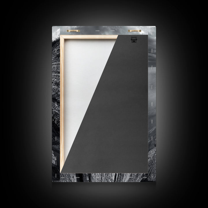 Cliffside view, nautical decor, rustic photography, seascape painting, wabi sabi art, black and white art, canvas print, above sofa art