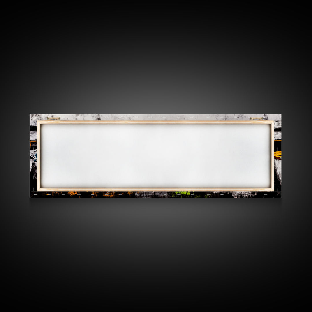 Boats at Dock, nautical painting, coastal wall art, rustic art, extra wide art, panoramic painting, above sofa art, Canvas Print