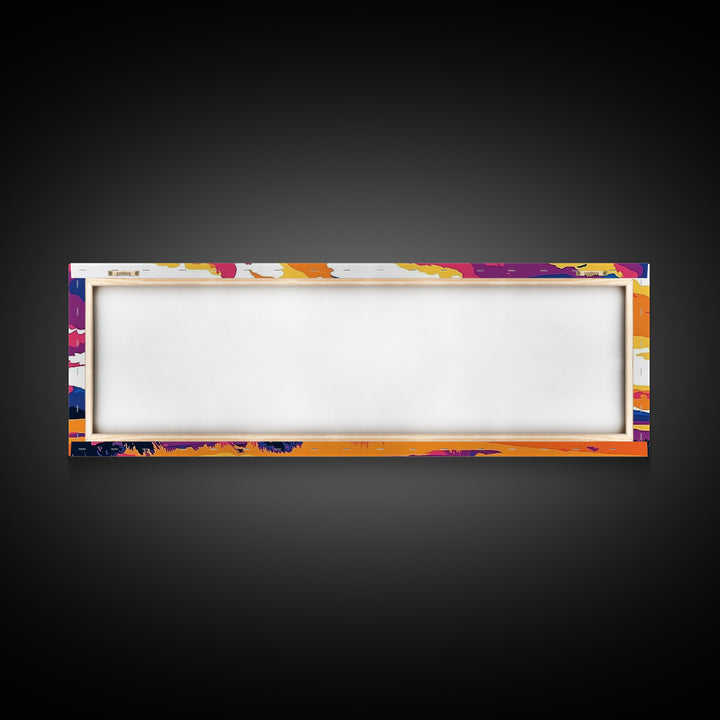 Colorful Desert Landscape, Joshua tree art, southwest wall art, pink orange wall art, extra wide art, panoramic painting, Framed Canvas Print