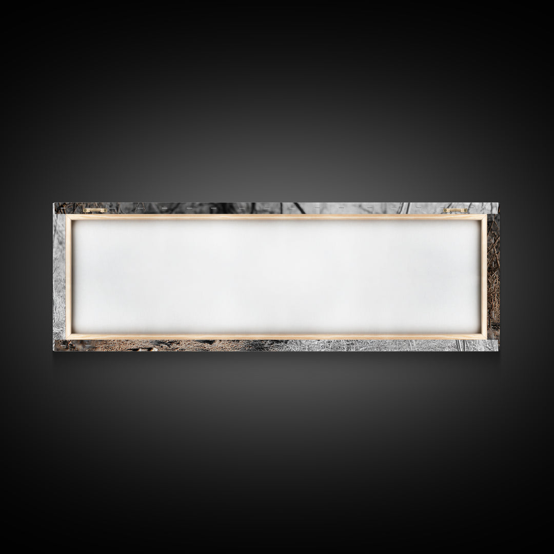 Coyote in Forest, Wildlife Wall Art, Rustic Decor, Nature Art, Moody Art, Extra Wide Art, Panoramic Art, Framed Canvas Print