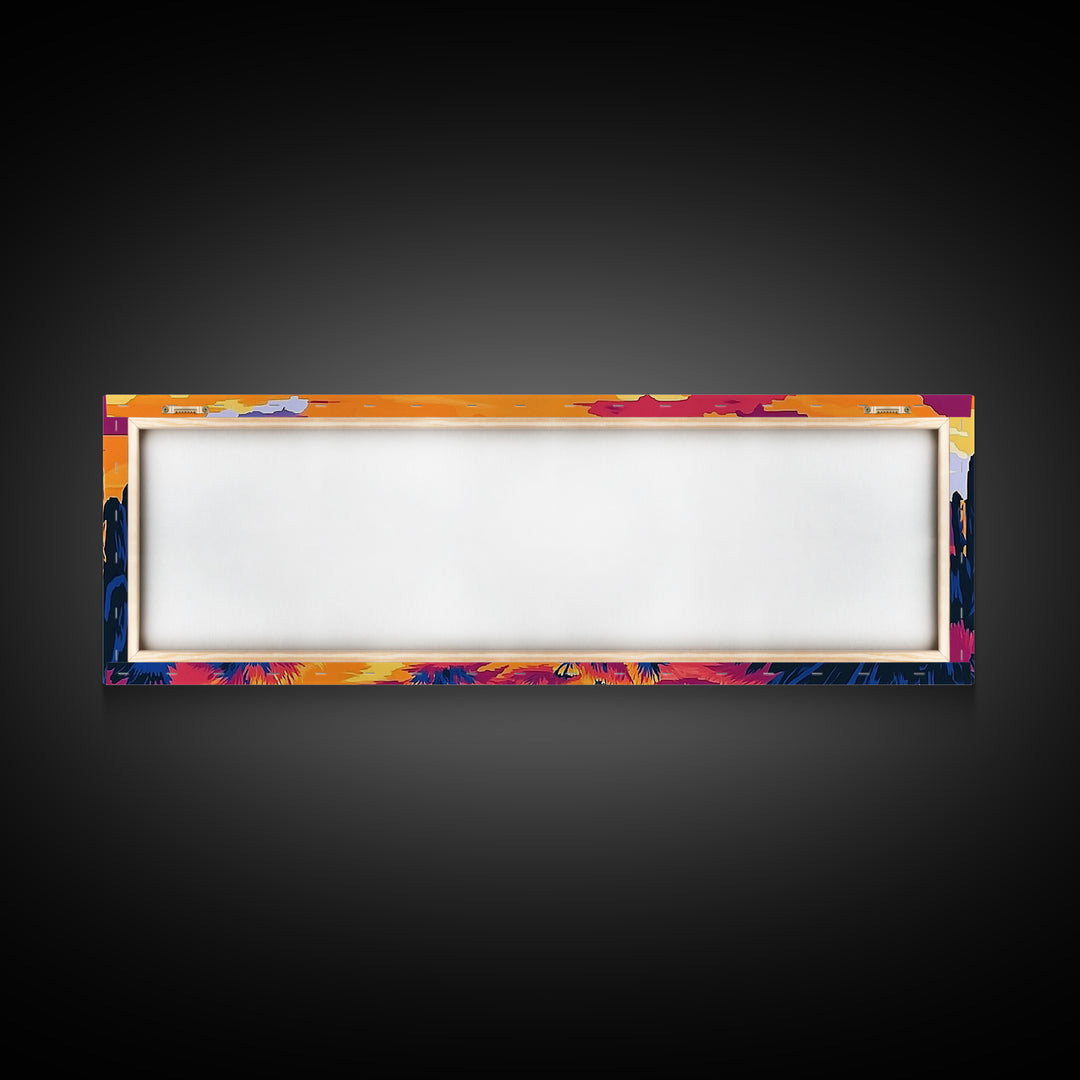 Desert Landscape Art, Joshua tree art, southwest wall art, extra wide art, panoramic painting, framed canvas print, rustic wall art, sunset painting