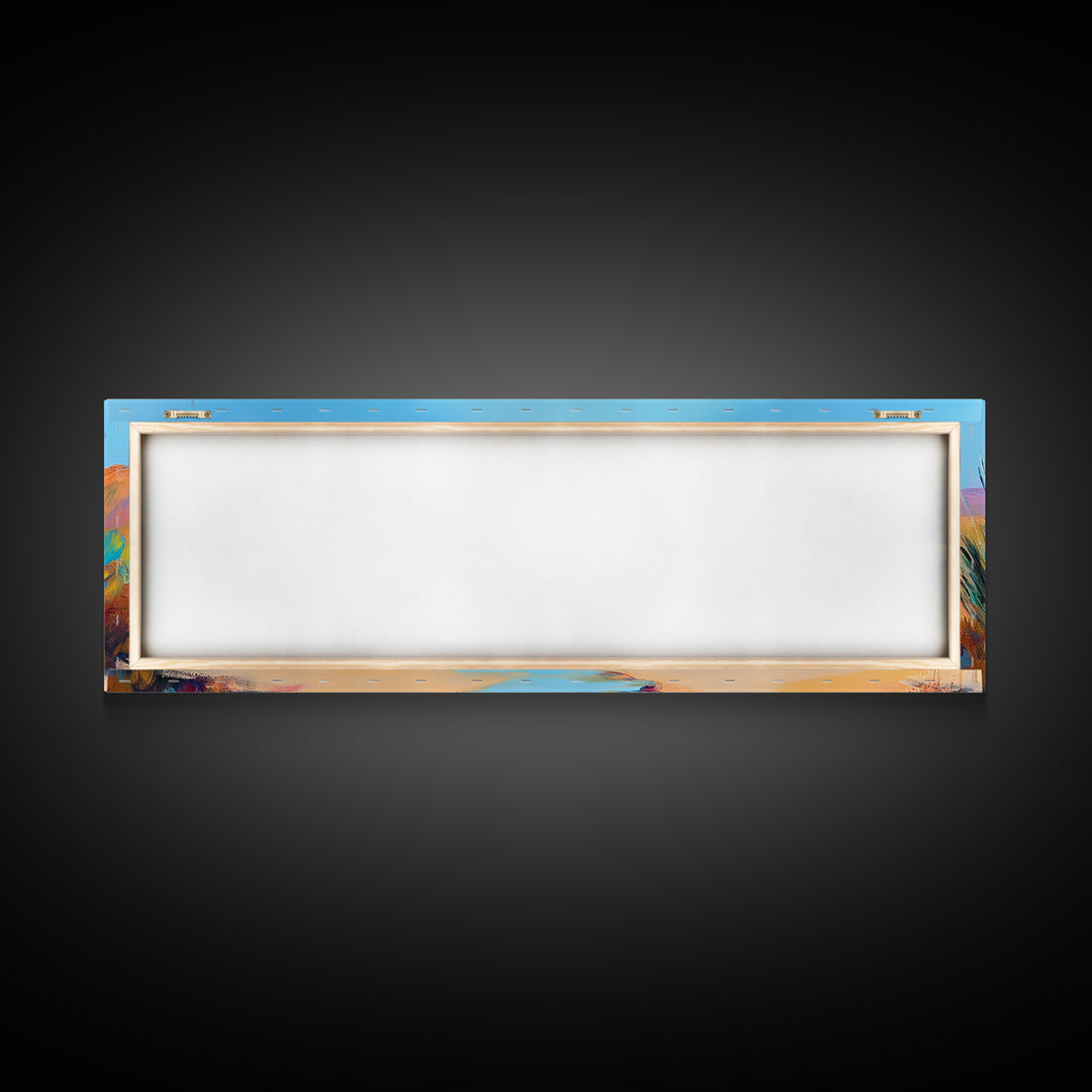 Coastal Landscape Art, Framed Canvas Print, Extra Wide Art, Lake Tahoe Art, Living Room Art, Panoramic Painting, Rustic Decor, Above Sofa Art