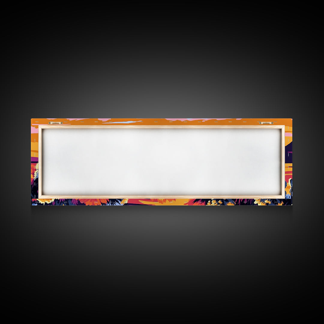 Pink Orange Wall Art, Framed Canvas Print, Extra Wide Art, Southwest Wall Art, Rustic Art, Desert Landscape Painting, Moody Art, Above Bed Art