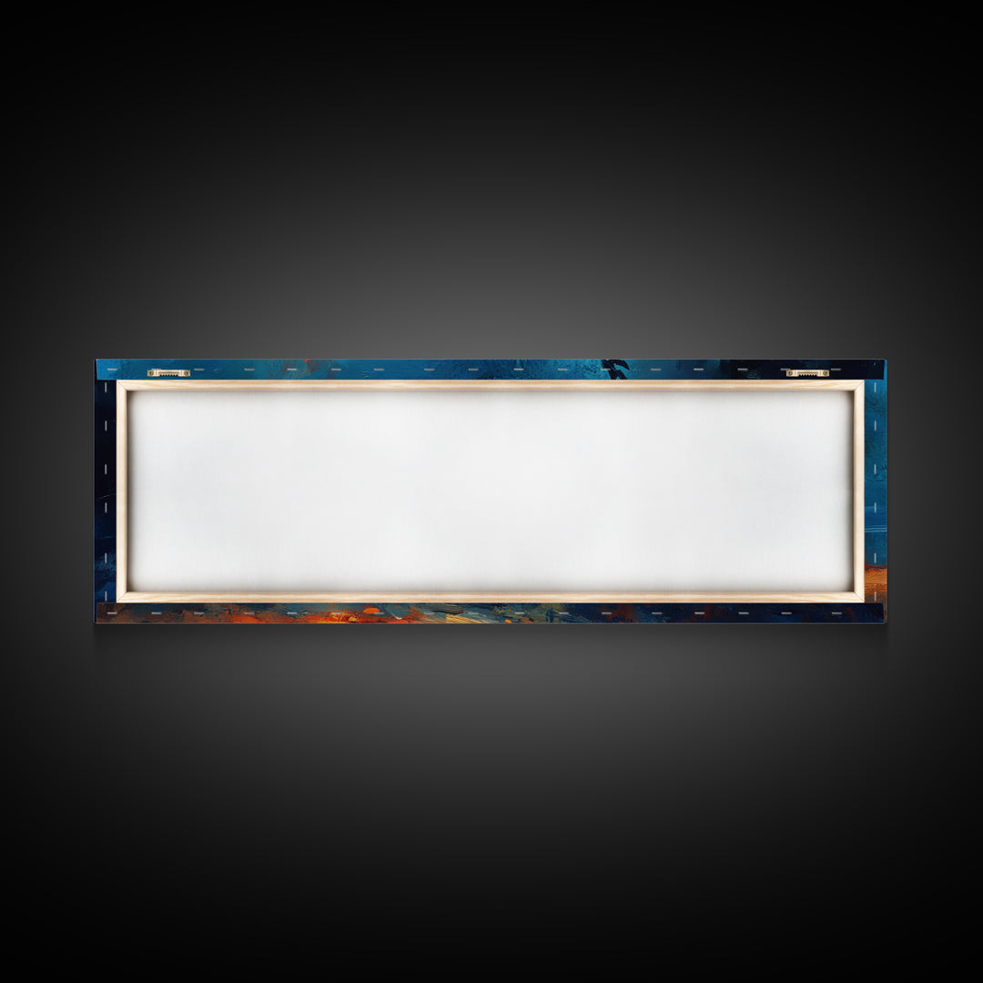 Coastal Cowgirl Wall Art, Framed Canvas Print, Campfire Painting, Rustic Decor, Moody Art, Extra Wide Art, Living Room Art, Above Couch Art