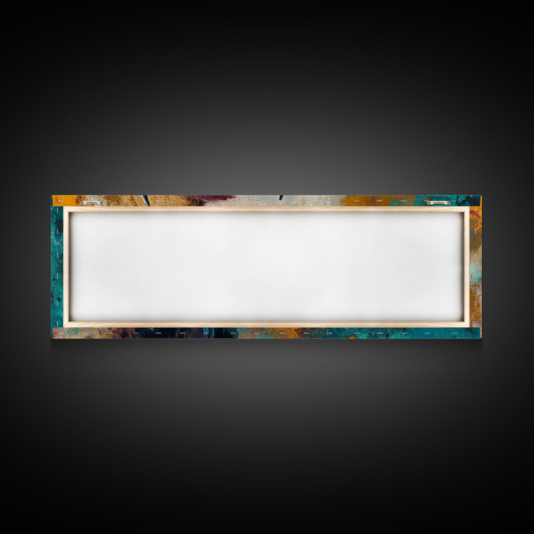 Bold bison painting, teal and orange art, rustic wall art, farmhouse decor, boho art, extra wide western painting, canvas print