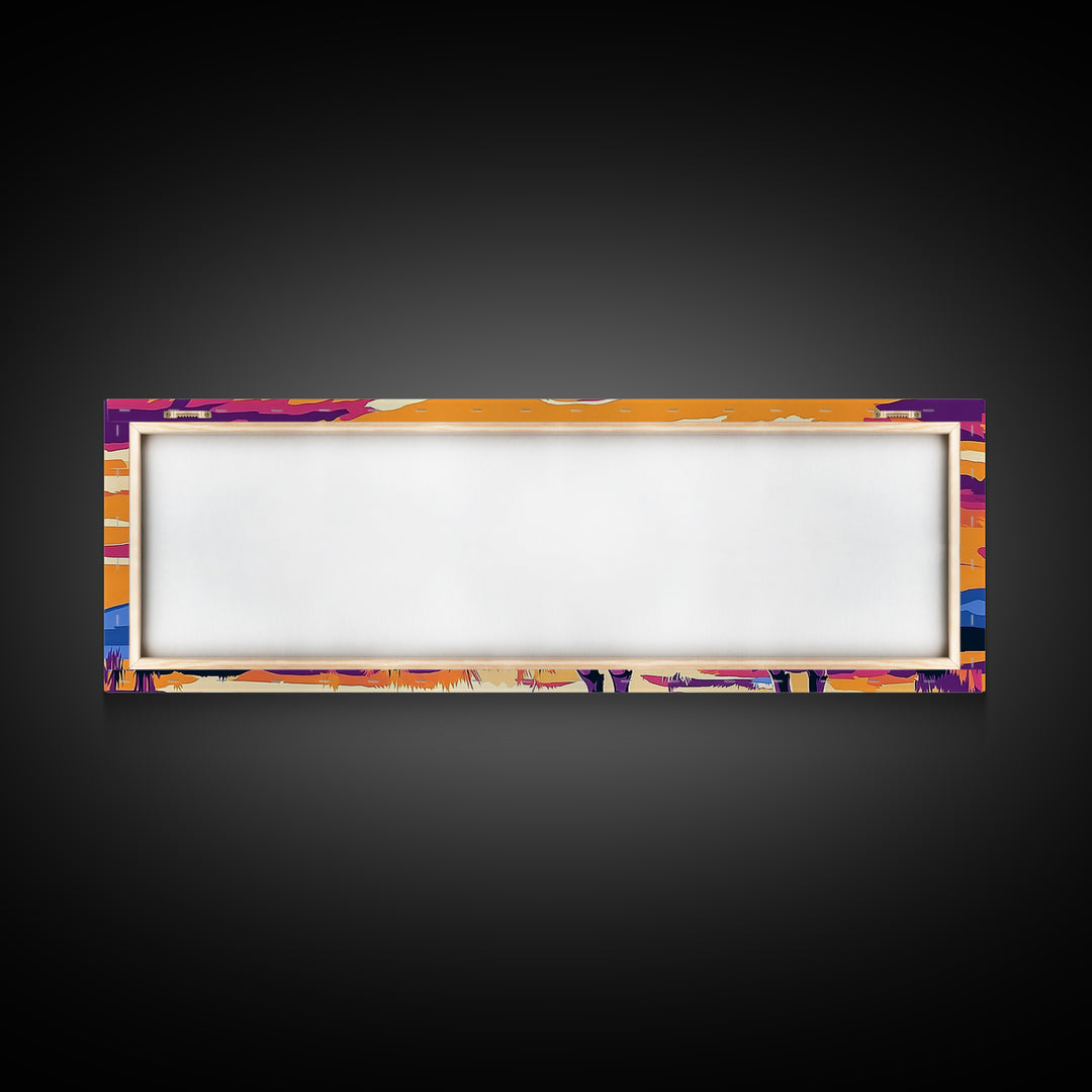 Bison, sunset, southwest wall art, buffalo, pink orange wall art, panoramic art, framed canvas print, extra wide art, rustic decor