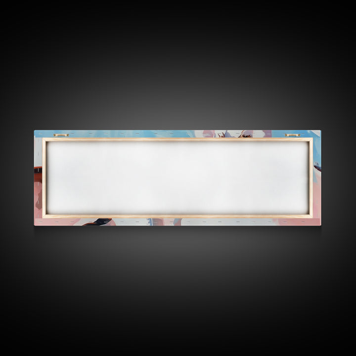 Coastal cowgirl, beach aesthetic, nautical decor, minimalist art, pastel painting, extra wide art, framed canvas print, surf wall art