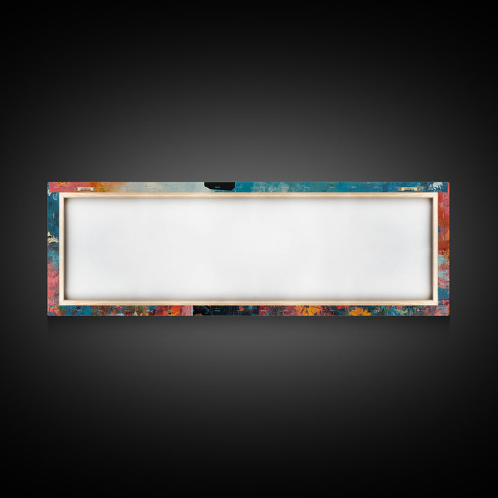 Black cowgirl painting, western decor, wildflower painting, boho art, extra wide art, framed canvas print, rustic decor, poppy wall art