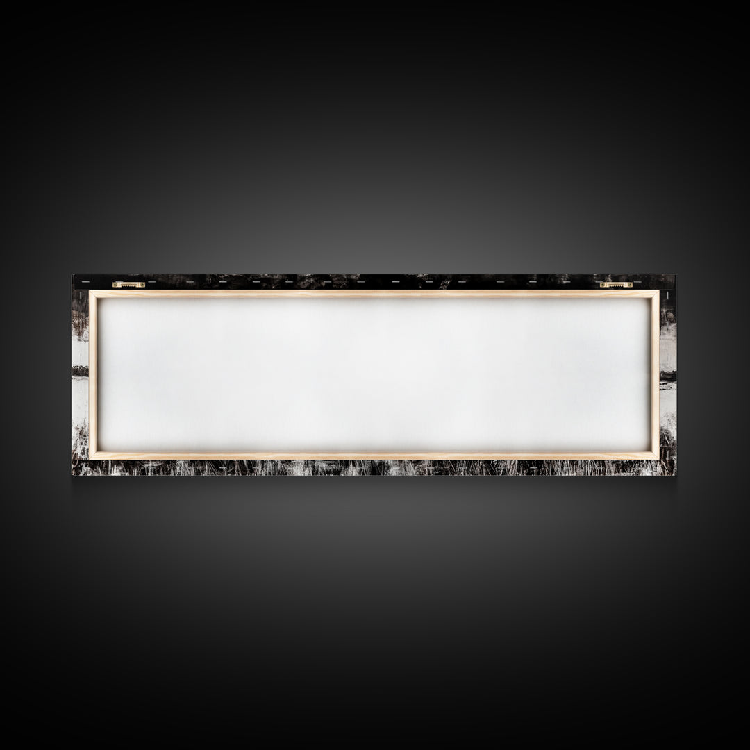 Bull and bear art, black and white painting, rustic wall art, farmhouse decor, extra wide art, framed canvas print, moody art, landscape painting