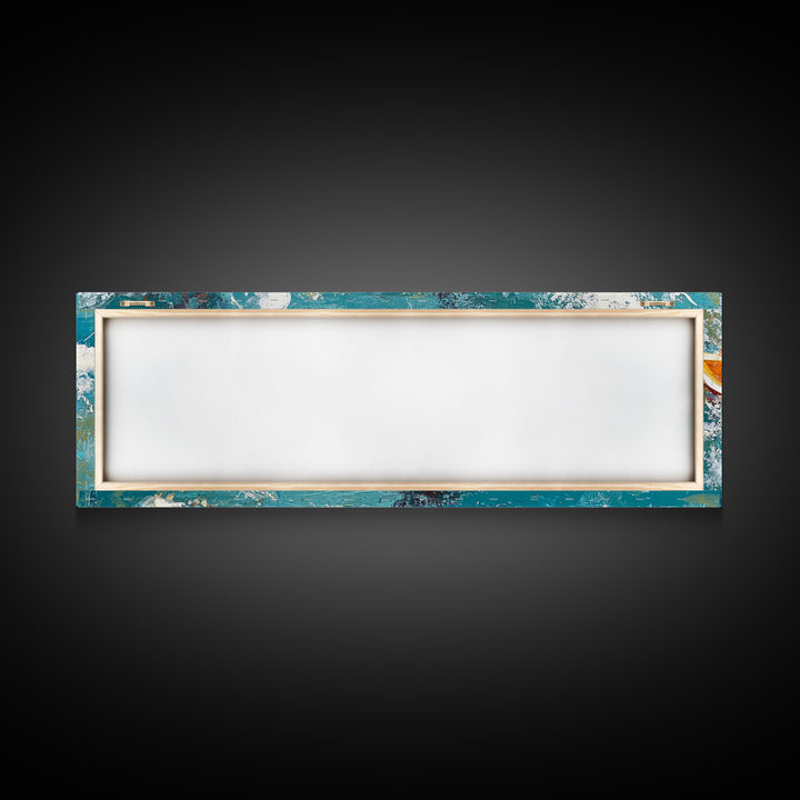 Boat in Waves, coastal wall art, nautical painting, extra wide horizontal art, ocean decor, farmhouse art, framed canvas print