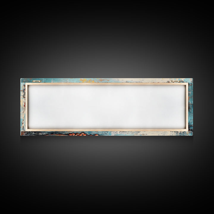 Rustic Tin, wabi sabi art, rustic wall art, teal wall art, farmhouse art, kitchen decor, Framed Canvas Print, above sofa art